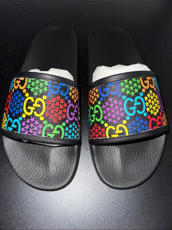Gucci Other - Gucci Black Slides with Multicolor Rainbow GG Print
